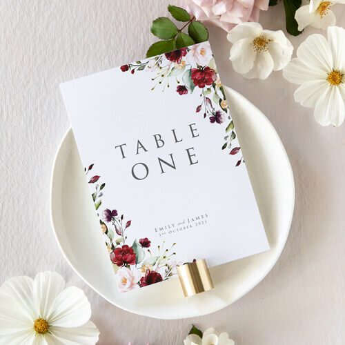 Burgundy and Blush Table Card Numbers