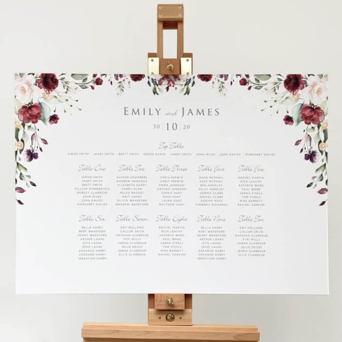 Burgundy and Blush Table Plan