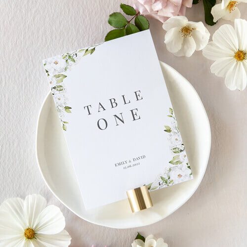 White Peony and Gypsophila table numbers