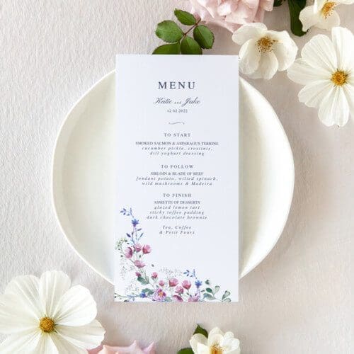 wildflower wedding menu cards