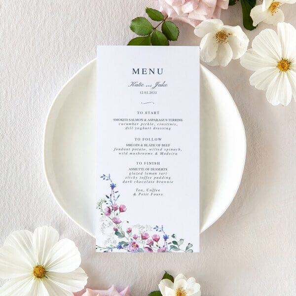 wildflower wedding menu cards