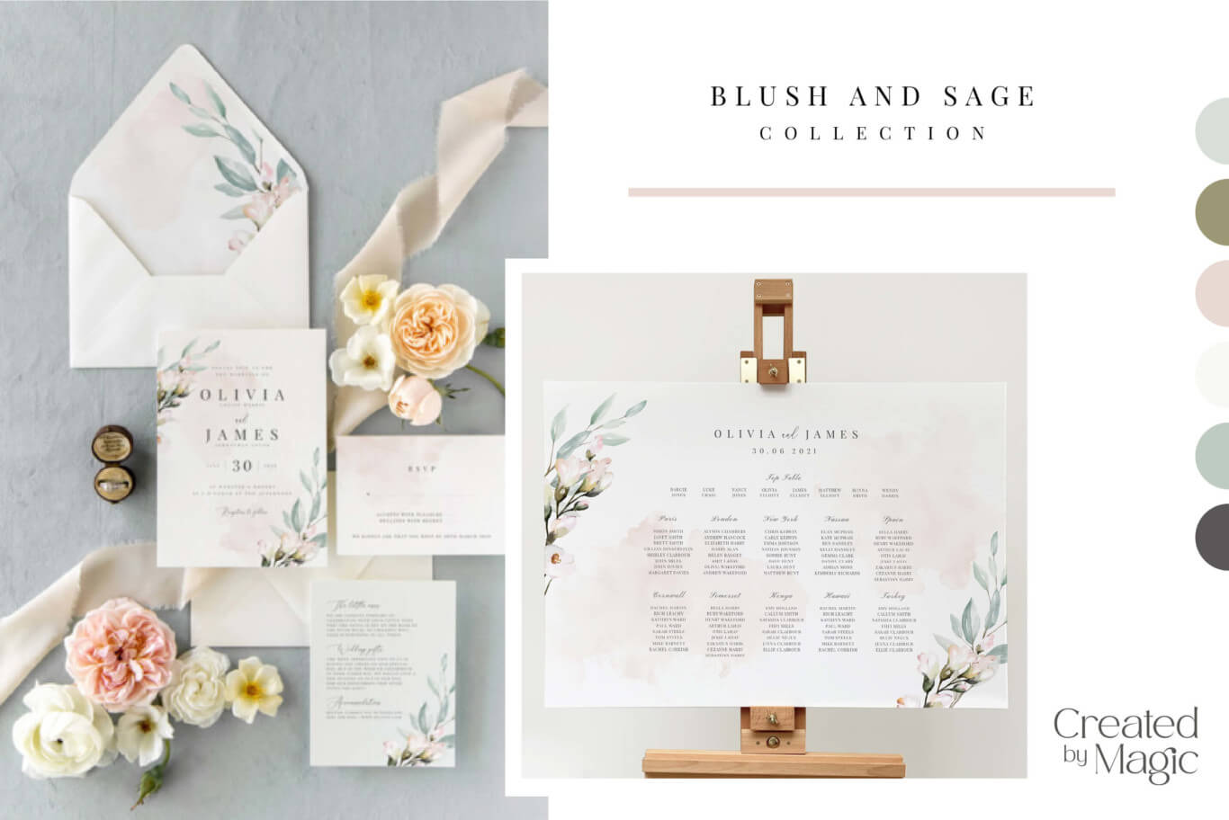 Blush and Sage wedding Stationery Collection