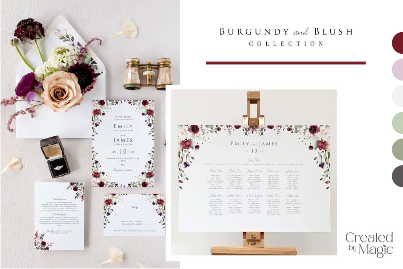 Burgundy and Blush wedding invitations collection