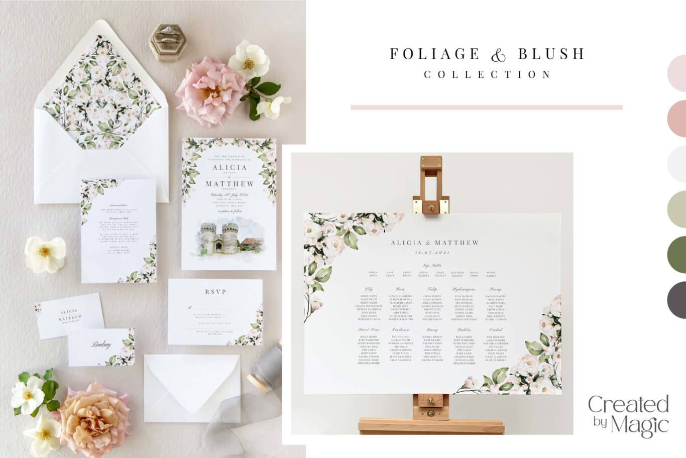 Foliage and Blush wedding invitations collection