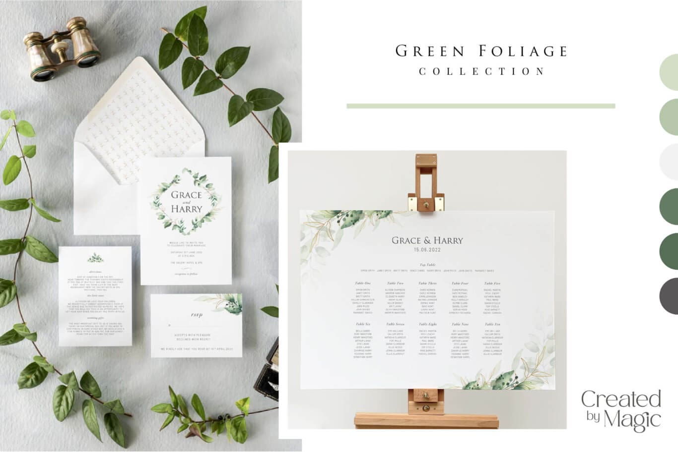 Green Foliage wedding invitation collection