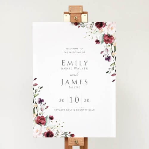 Burgundy and Blush Wedding Welcome Sign