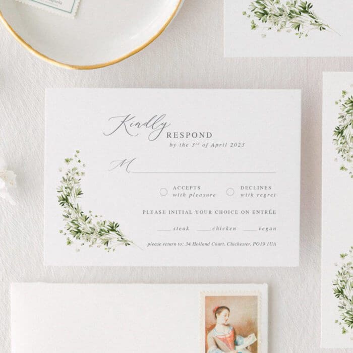 sage green wedding invitations rsvp card