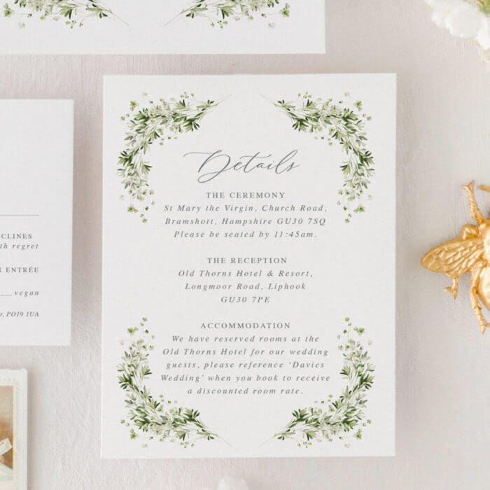 sage green wedding invitations details card