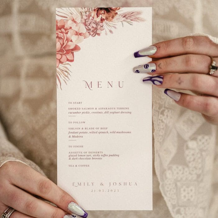 BOHO WEDDING MENU CARDS