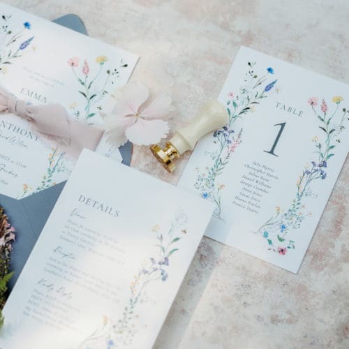 Wildflower Wedding Invitation blue and Blush