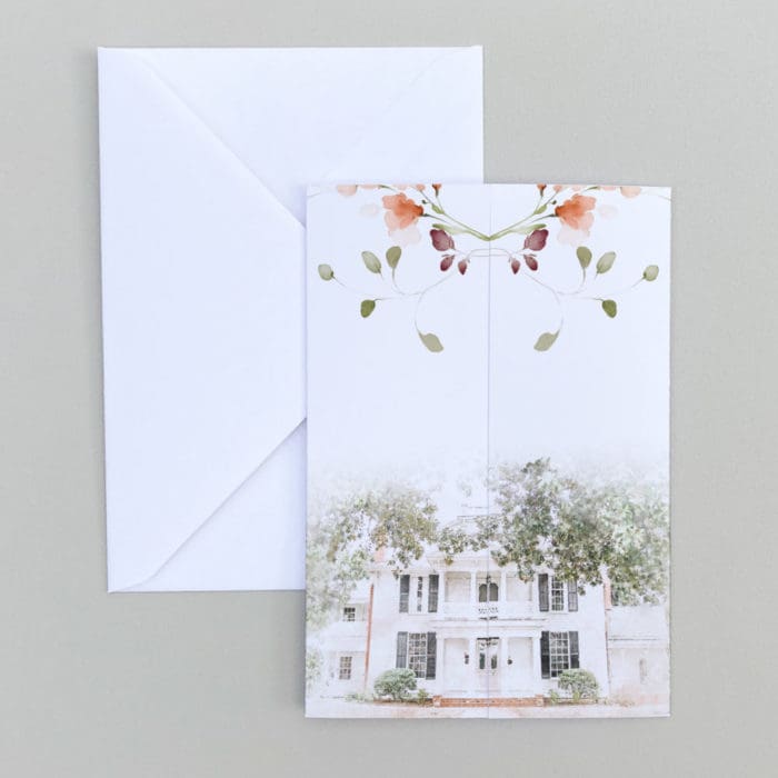 coral gatefold invitations