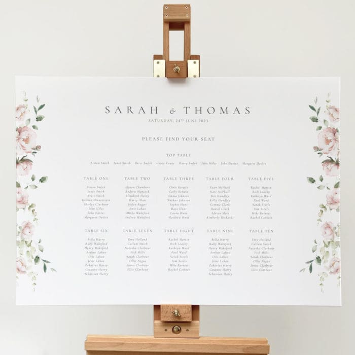 Pink Peony Wedding Table Plan