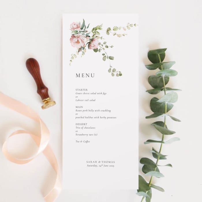 Pink Peony Wedding Menus