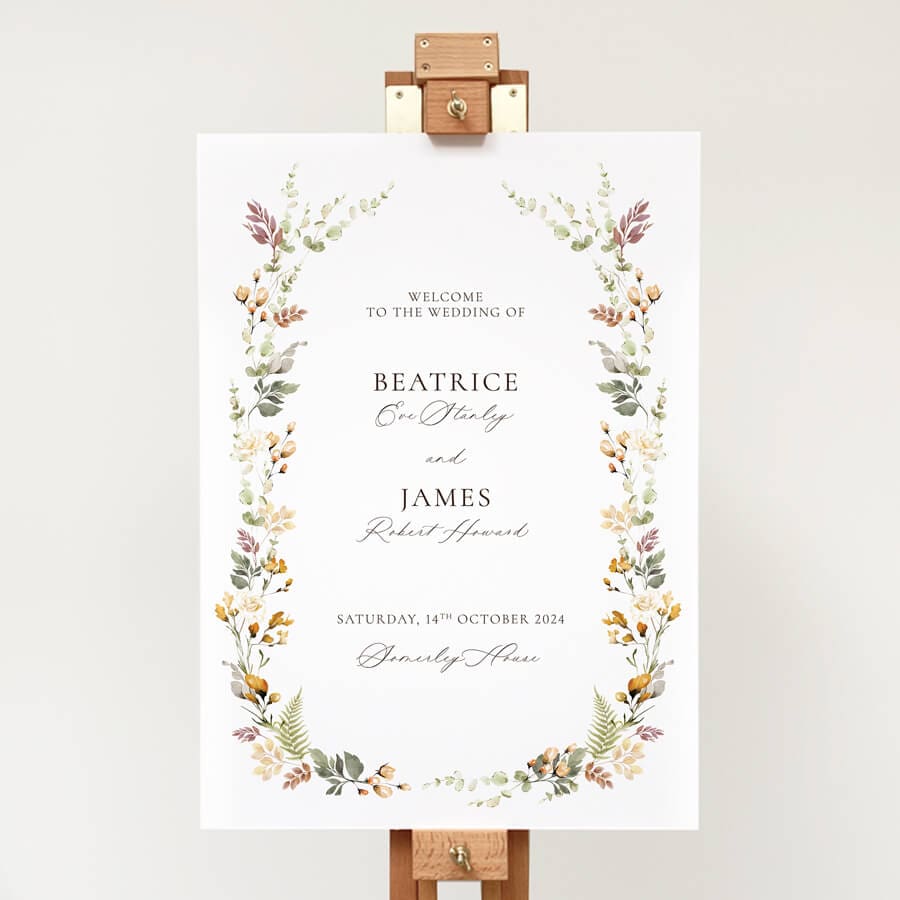 portrait autumn wedding welcome signs