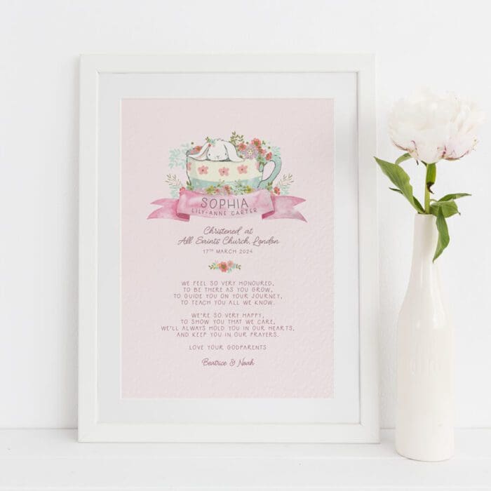 bunny christening print for goddaughter