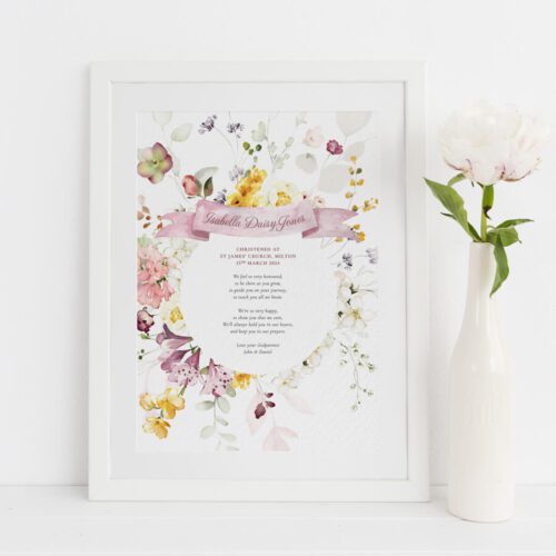Floral christening print for goddaughter