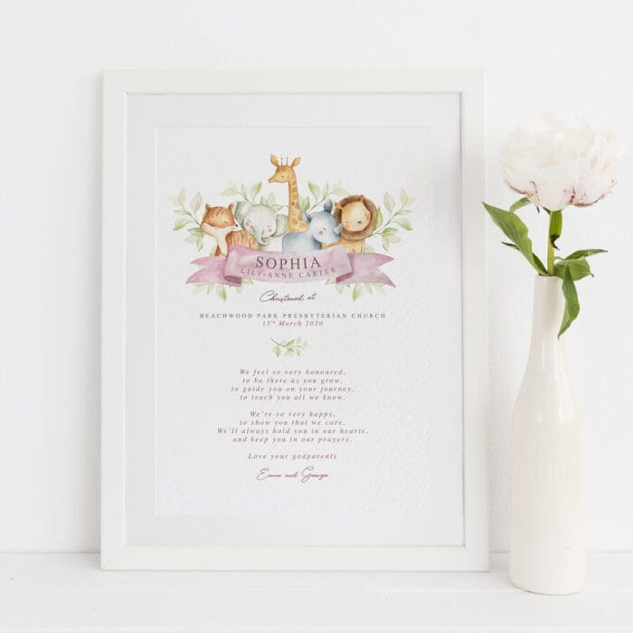 Animal Christening Print for Goddaughter