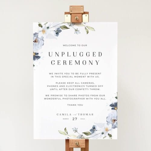 Dusty Blue Unplugged Wedding Sign