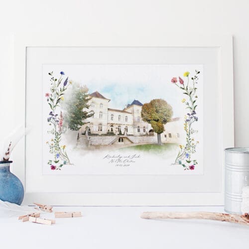Wedding Venue Portrait Print with Wildflowers