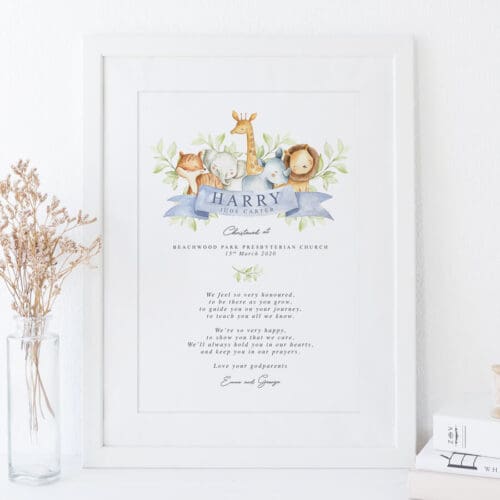 ANIMAL CHRISTENING PRINT FOR GODSON