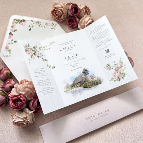 Pink Peony Gatefold Wedding Invitations