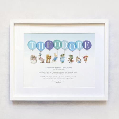 Peter Rabbit Christening print for Godson