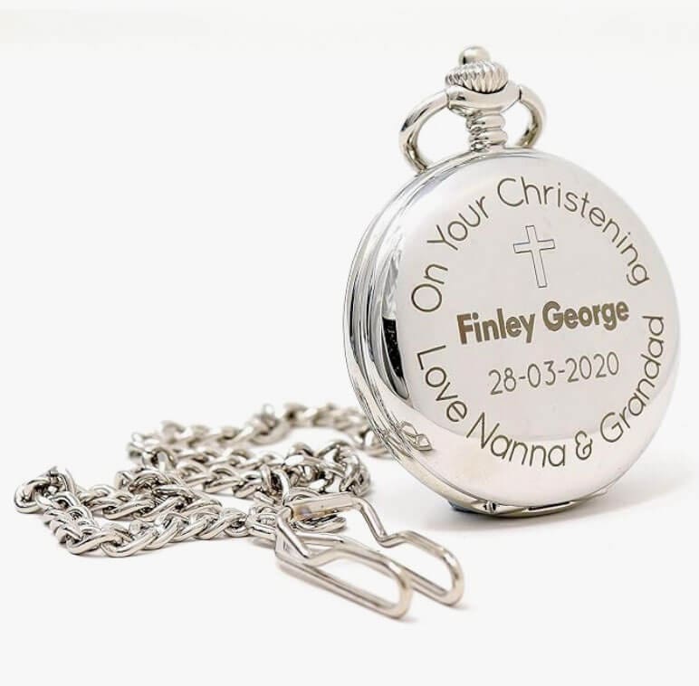 silver christening pocket watch