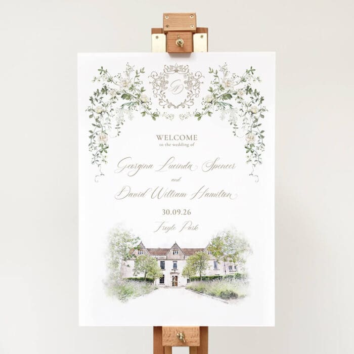 Elegant Welcome Signage with Venue Illustration