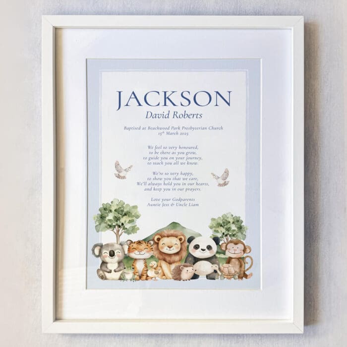 Godson Baptism Gift Animal Print