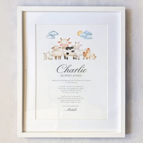 Godson Baptism Gift Farm Animal Print