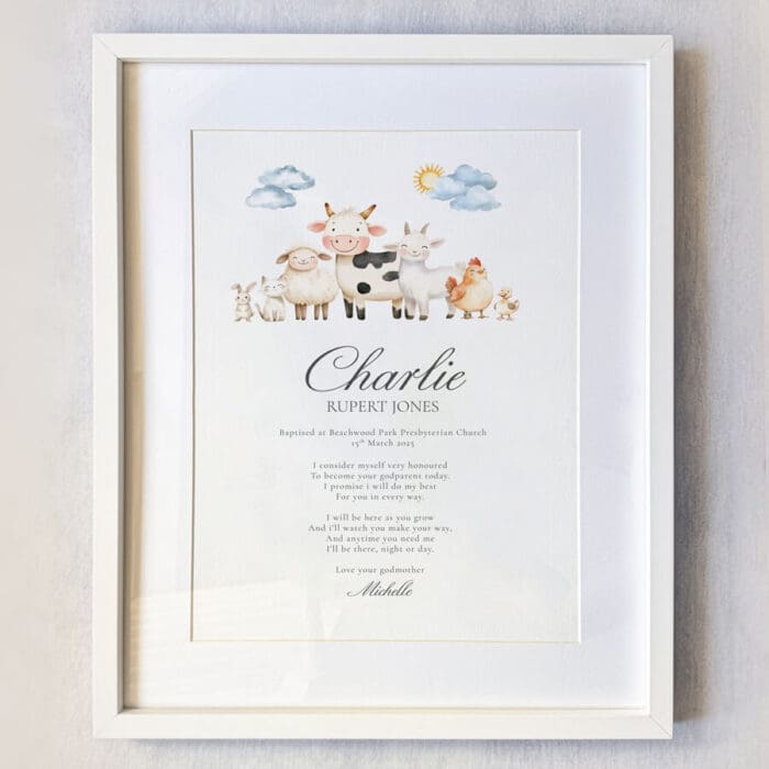 Godson Baptism Gift Farm Animal Print