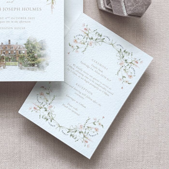 Pink Botanical Wedding Invitations details card