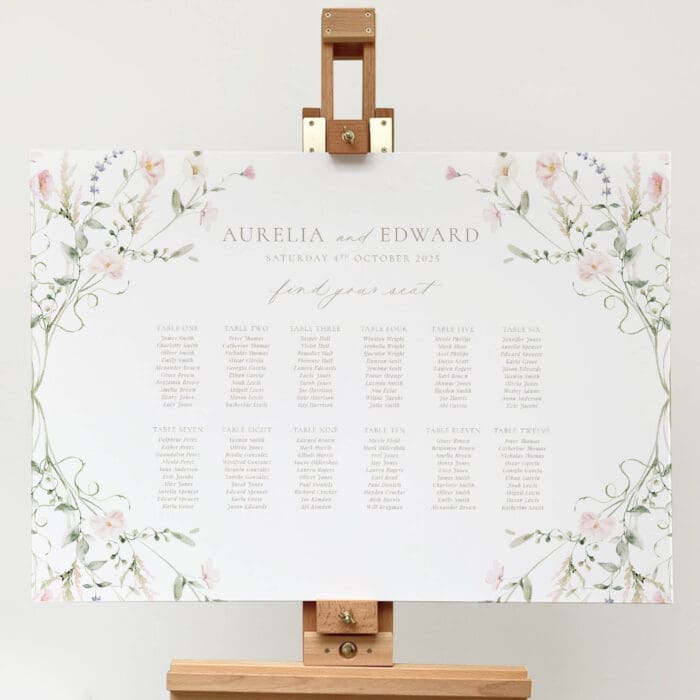 Pink Botanical Wedding Table Plan
