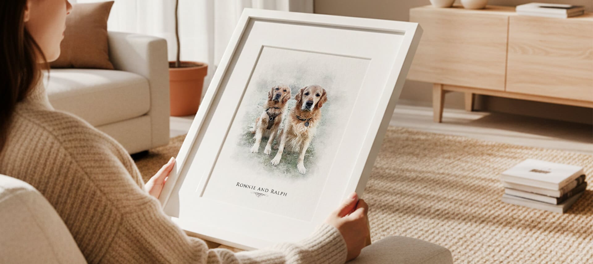 Personalised portrait featuring multiple pets