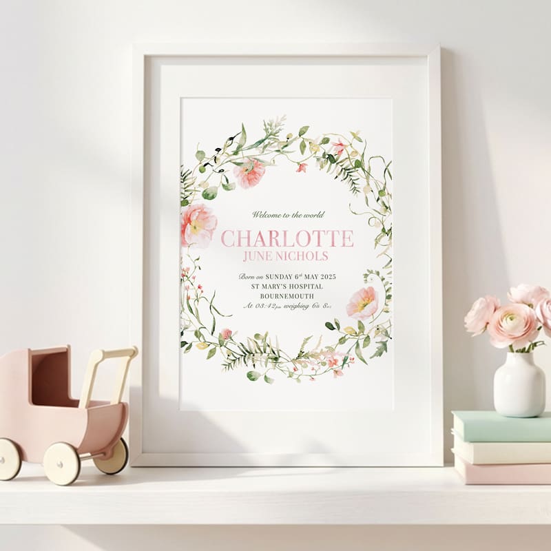 Pretty personalised new baby print
