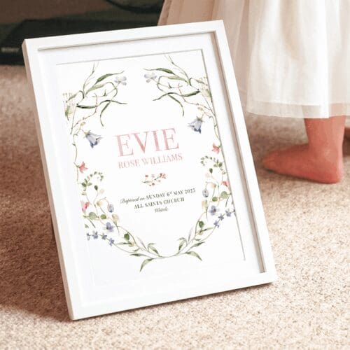 Girls personalised christening gift print