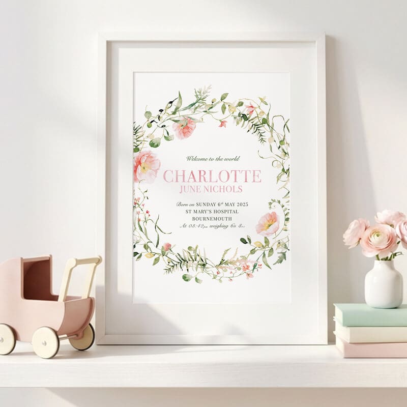 Personalised Pretty Floral Girls Baby Print
