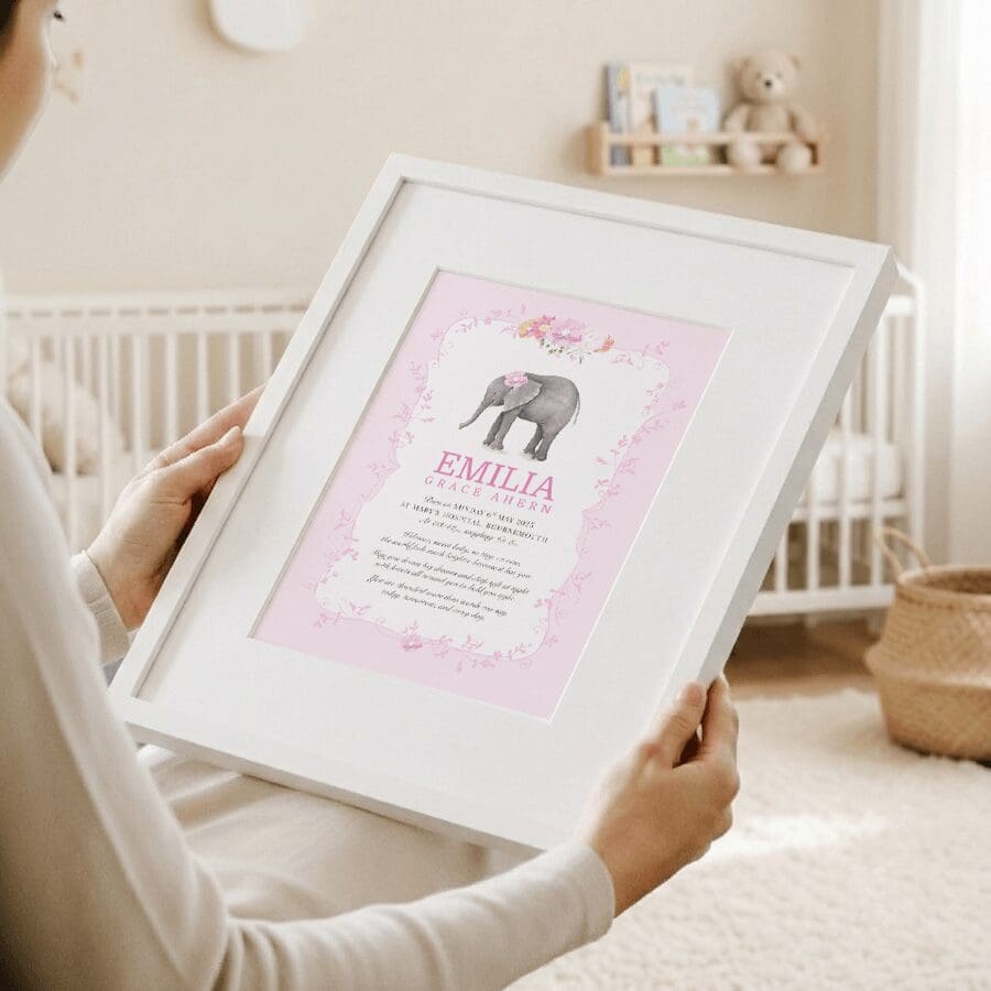 Personalised baby print styled in a nursery