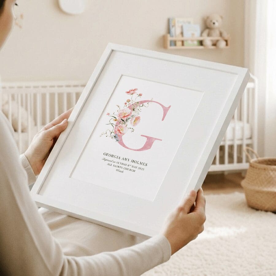 Personalised Christening Initial Print Floral
